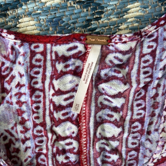 Free People Pink and Red Long Sleeve Cropped Blouse - Picture 2 of 3